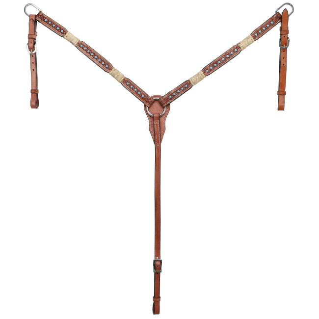 Showman Turquoise Studded Rawhide Braided Headstall & Breast Collar Set