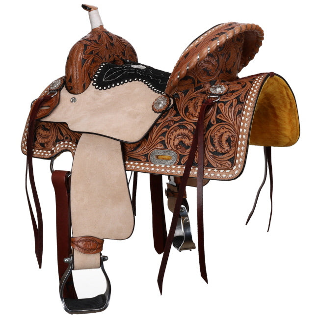 Double T Classic Stitch Wild Bloom Barrel Style Saddle - 13 inch