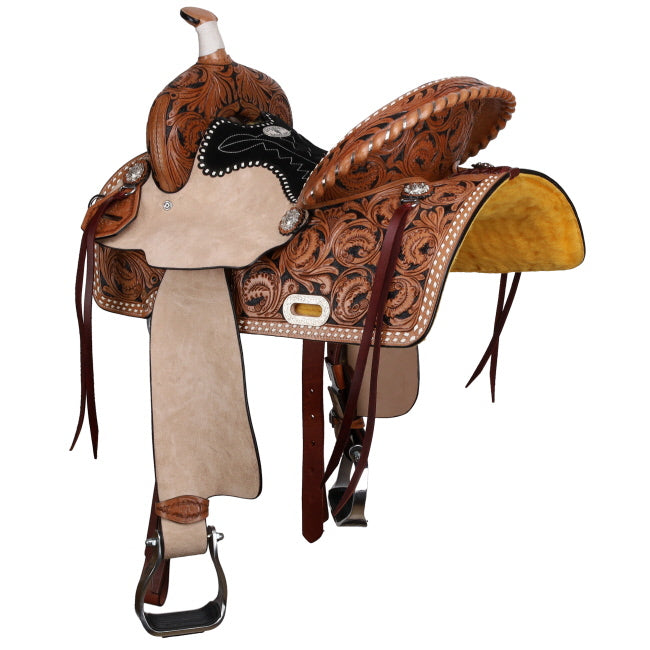 Double T Classic Stitch Wild Bloom Barrel Style Saddle - 15 inch