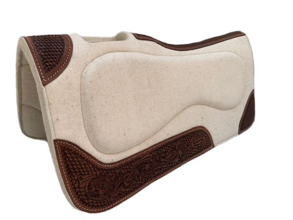 Showman 1" Thick Wool Pad w/ Tooled Leather Accents