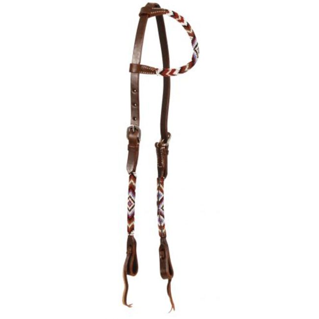 Showman Argentina Cow Leather Purple & Maroon Beaded One Ear Headstall