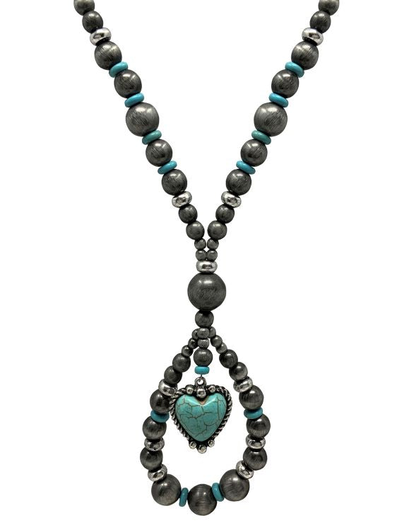 Turquoise Beaded Necklace w/ Heart Charm
