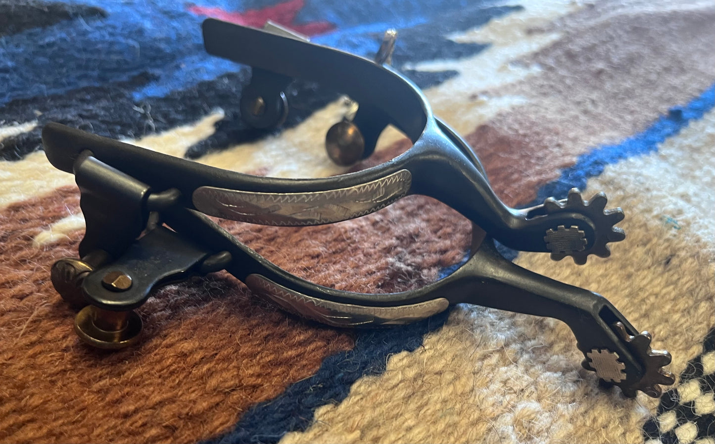 Adult's Black Steel Slim All-Around Roping Spur w/ Silver Engravements