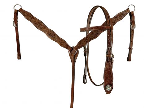 Youth's Double T Medium Oil Barrel Style Saddle w/ Matching Headstall, Reins & Breast Collar - 12 inch