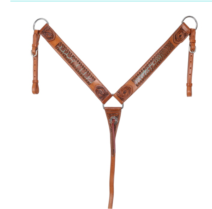 Showman Teal Bayou Browband Headstall and Breastcollar Set