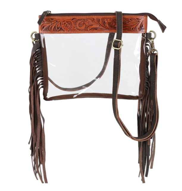 Showman Floral Fringe Clear Crossbody Bag