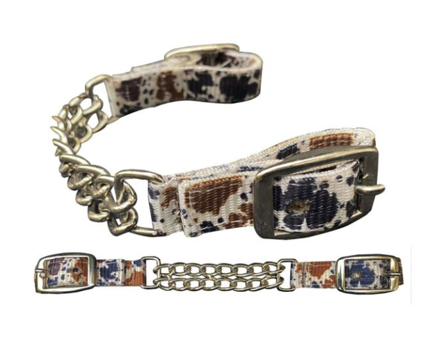 Showman Cow Print Adjustable Double Chain Nylon Curb Chain