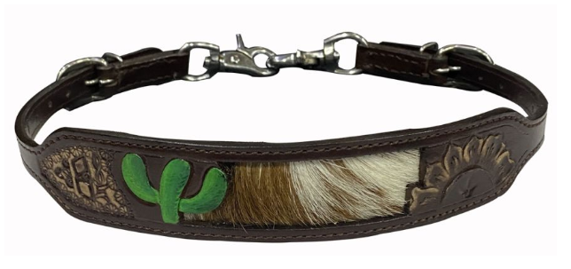 Showman Leather wither strap with painted cactus and hair on cowhide inlay
