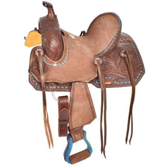 Youth's Double T Turquoise Trail Roping Style Saddle - 12 inch