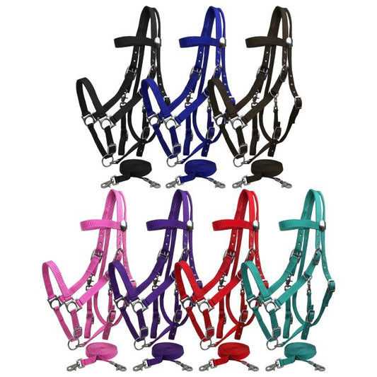 Nylon Halter w/ Triple Ply Nylon & Brass Hardware - Pony Size