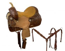 Youth's Double T Medium Oil Barrel Style Saddle w/ Matching Headstall, Reins & Breast Collar - 12 inch