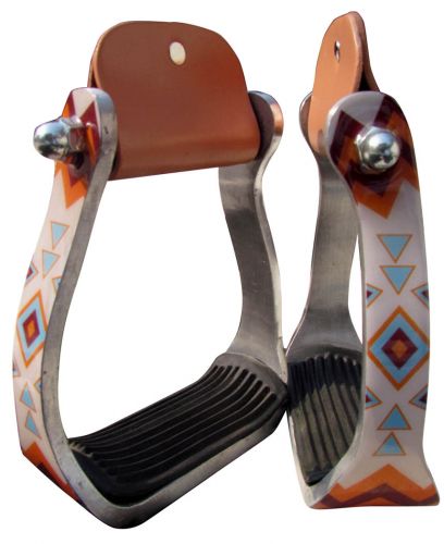 Showman Orange & Light Blue Navajo Print Stirrup