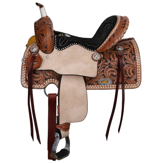Double T Classic Stitch Wild Bloom Barrel Style Saddle - 13 inch