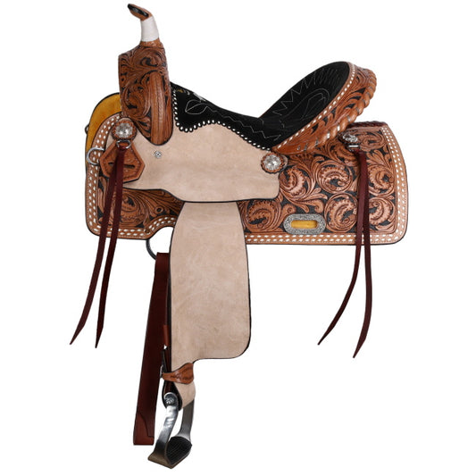 Double T Classic Stitch Wild Bloom Barrel Style Saddle - 15 inch