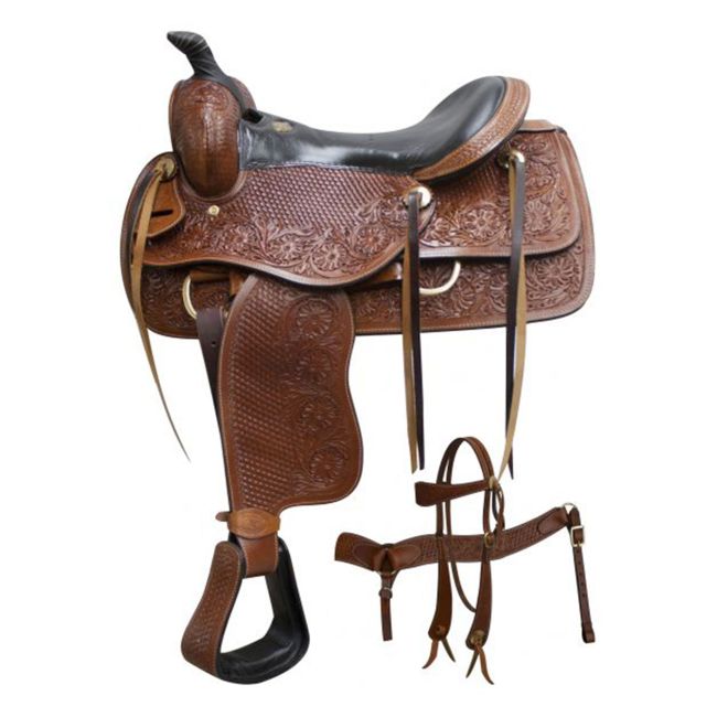 Double T Pleasure Saddle w/ Matching Headstall & Breast Collar - 16 inch