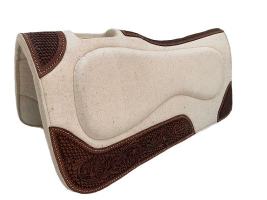 Showman 1" Thick Wool Pad w/ Tooled Leather Accents