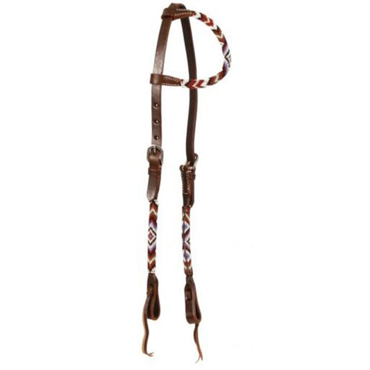 Showman Argentina Cow Leather Purple & Maroon Beaded One Ear Headstall