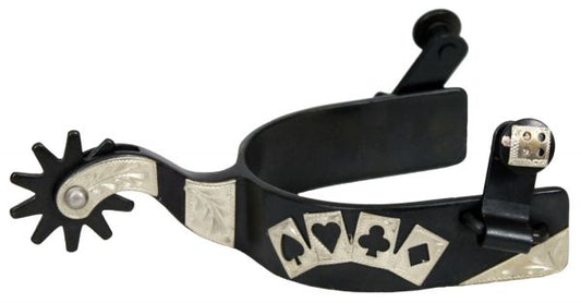 Men's Showman Black Steel Silver Show Spur w/ Silver 4 Card Design
