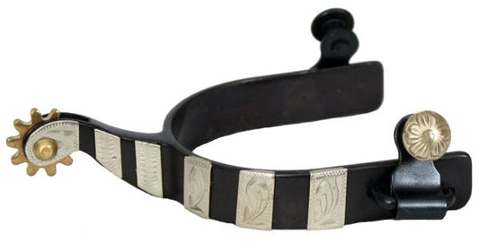 Adult's Showman Black Steel Spur w/ Silver Engraved Bar Design