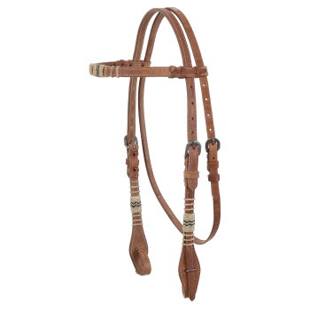 Browband Harness Leather Headstall w/ Quick Change Bit Loops & Rawhide Accents