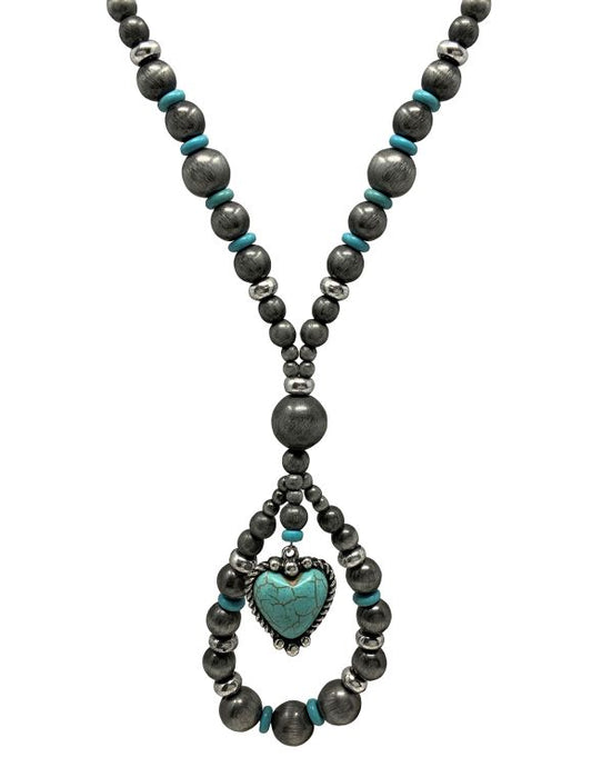 Turquoise Beaded Necklace w/ Heart Charm
