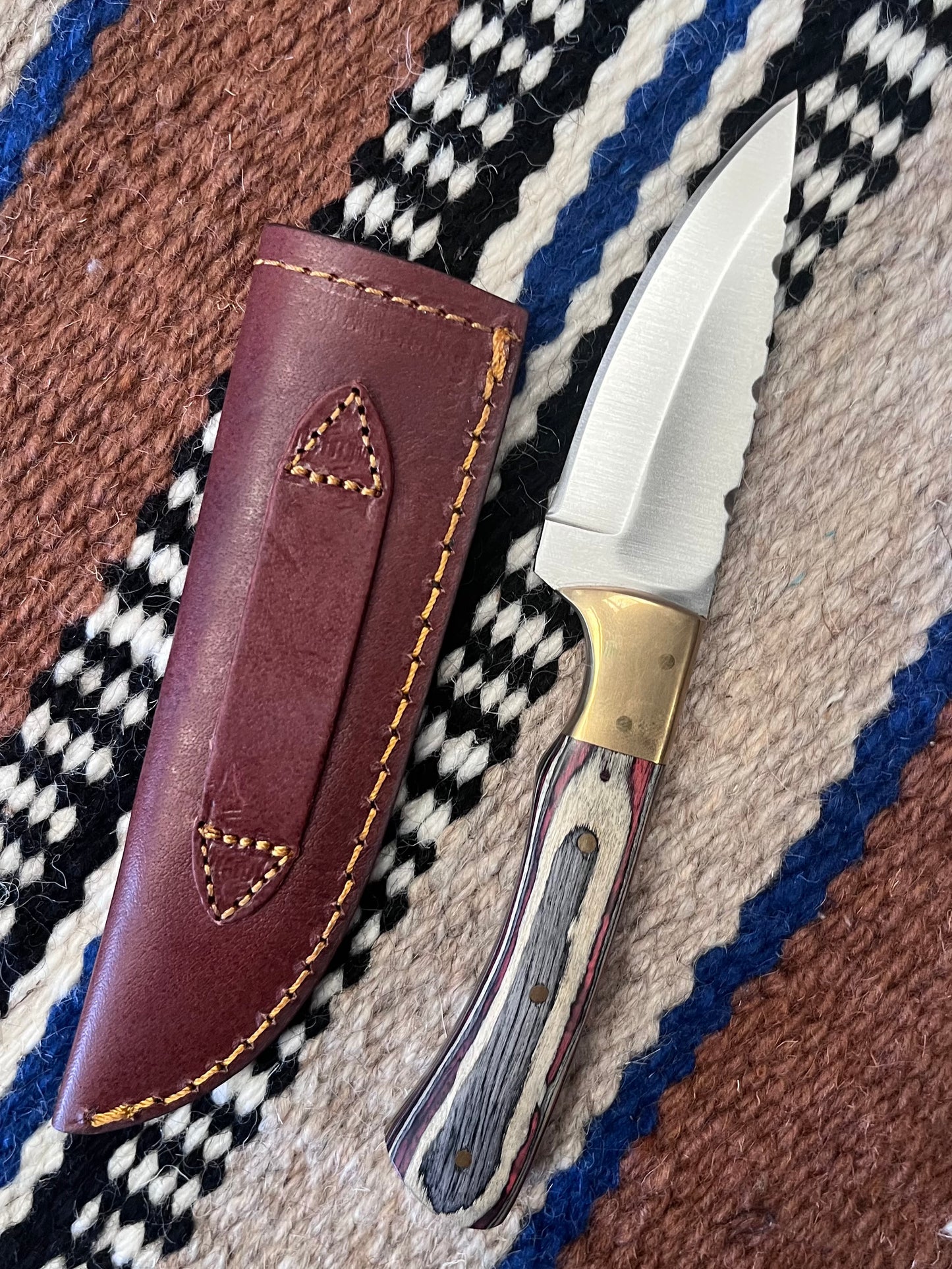Stainless Steel Blade w/ Inlaid Wood Handle Fixed Blade Knife