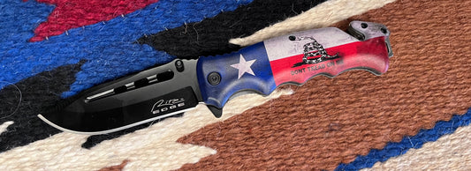 Texas Flag "Don't Tread On Me" Lock Blade Tactical Pocket Knife