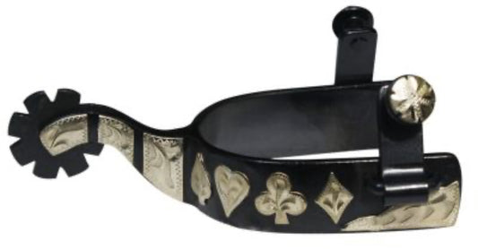 Adult's Black Steel Spur w/ Silver Engraved Detail