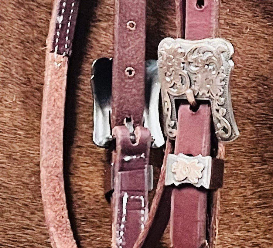 Harness Leather Browband Headstall w/ Embossed Buckles