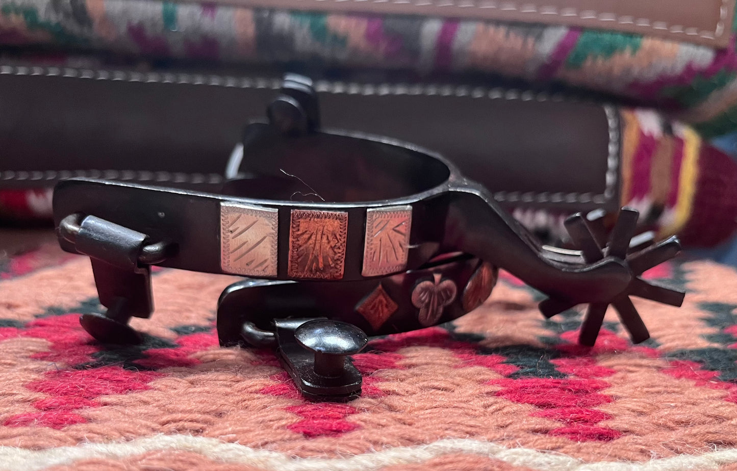 Adult's Black Steel Spur w/ Silver & Copper Engraved Detail