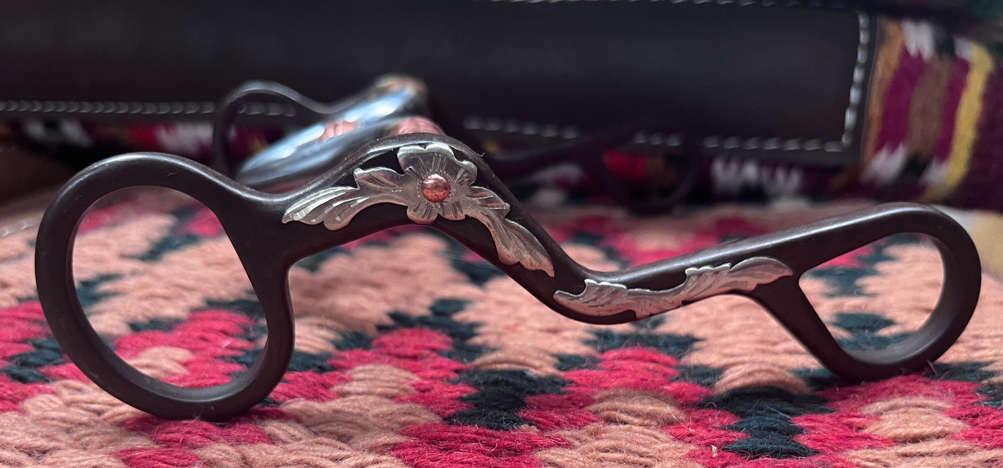Floral Medium Port Black Curb Bit w/ Copper Roller