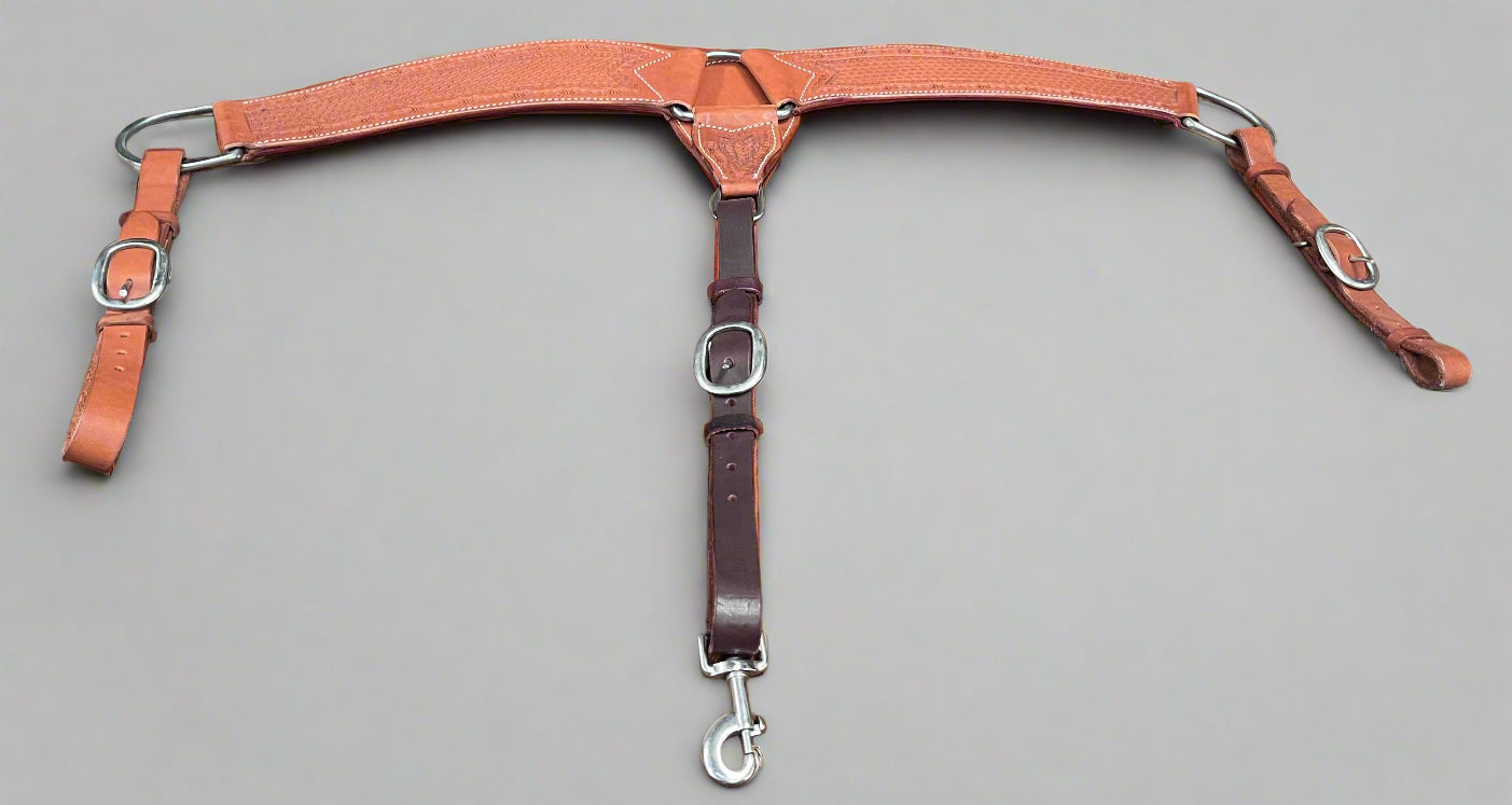 Hand-Tooled Skirting Leather Breast Collar - Extra Wide