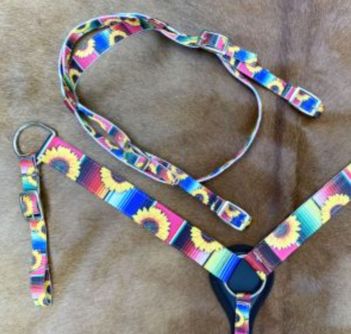 Showman PONY SIZE Nylon Headstall & Breastcollar set With Serape and Sunflower Print Design
