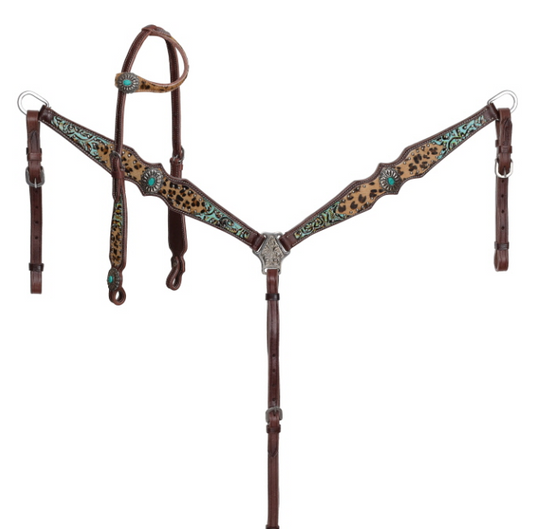 Showman Leopard Luxe One Ear Headstall and Breastcollar Set