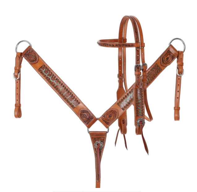 Showman Teal Bayou Browband Headstall and Breastcollar Set