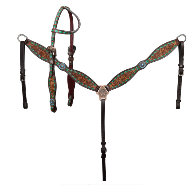 Showman Desert Bloom One Ear Headstall and Breastcollar Set