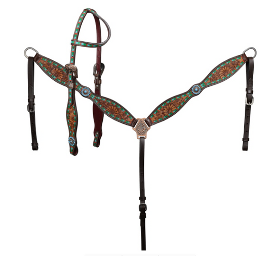 Showman Desert Bloom One Ear Headstall and Breastcollar Set