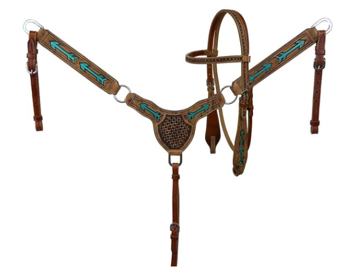 Showman Teal Arrows Browband Headstall and Breastcollar Set