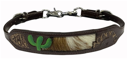 Showman Leather wither strap with painted cactus and hair on cowhide inlay