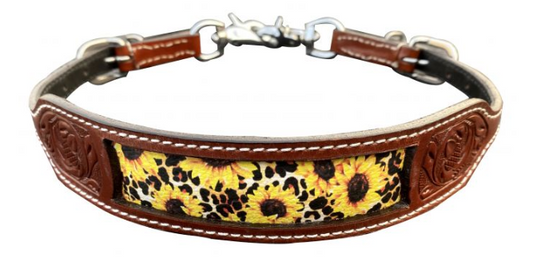 Showman Medium Oil Whither strap with printed sunflower and cheetah design